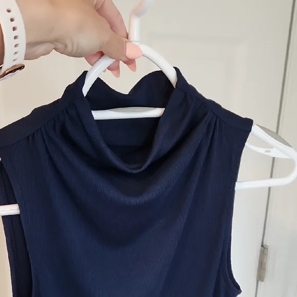 Sleeveless Navy Mock Tank Top - Picture 6 of 8